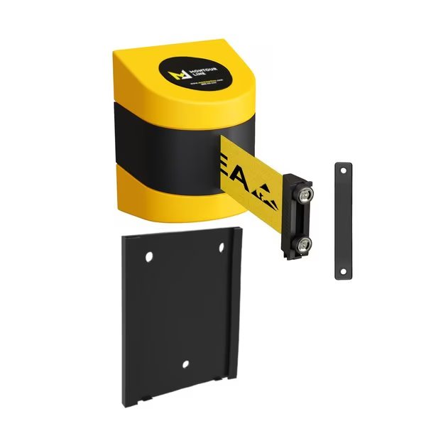 Retr. Belt Barrier Yellow Removable Wall Mount, 7.5ft Area Belt (M), Montour Line, Mfr#: WMX140-YW-ESDPRYB-RM-M-75